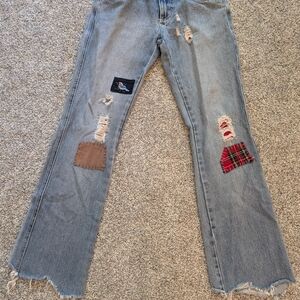 dELiA*s Blue Distressed Patchwork Straight Leg Jeans
